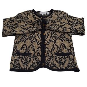 Highgate Ltd Vintage Petite 80s Black and gold button front cardigan 
